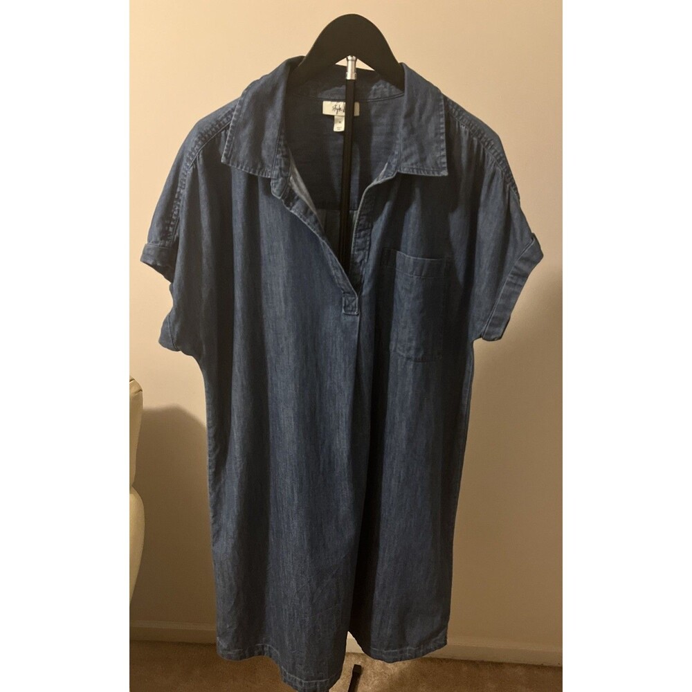 Style & Co Dress Size XL Blue Denim Shift Short Sleeve